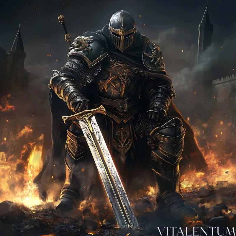 Medieval Knight with Sword in Battle AI Image