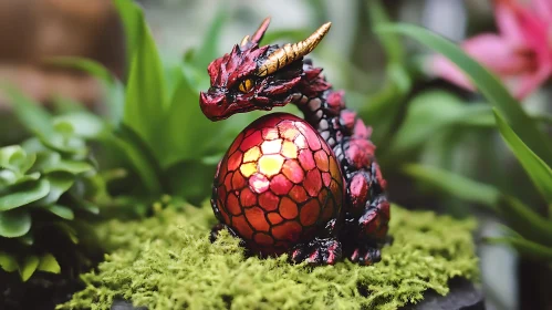 Red Dragon Protecting Glowing Egg