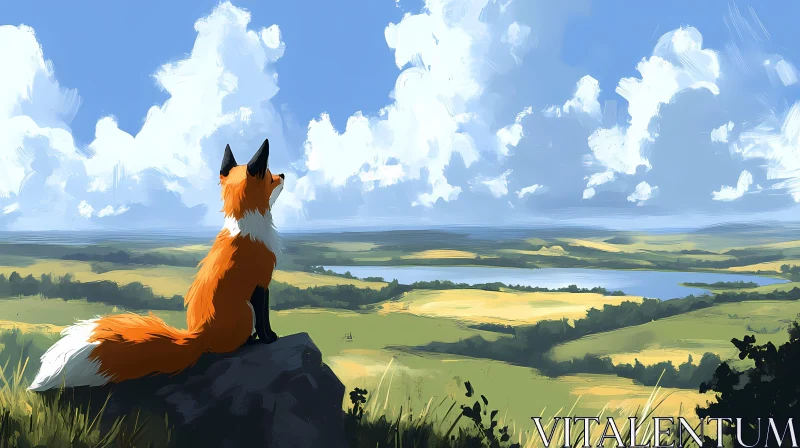 Tranquil Fox and Scenic View AI Image