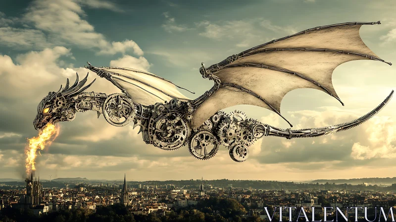 AI ART Mechanical Dragon in Flight