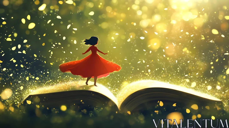 Whimsical Girl Dancing on Open Book AI Image