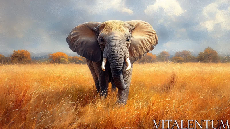 Elephant Amidst Golden Fields AI Image