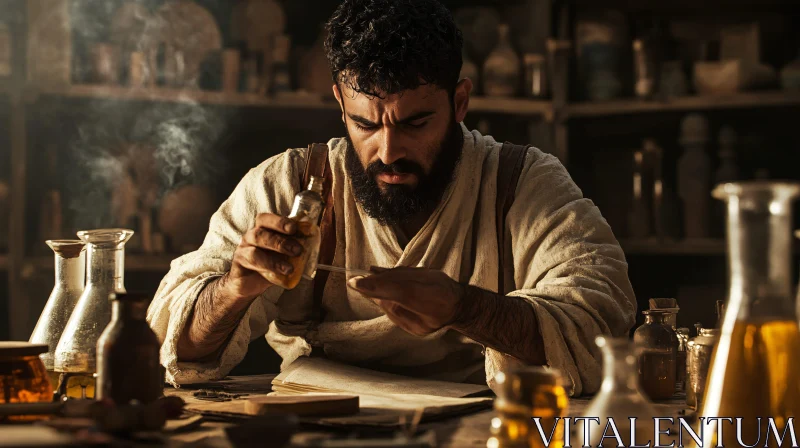 Man Studying Alchemy in Vintage Setting AI Image