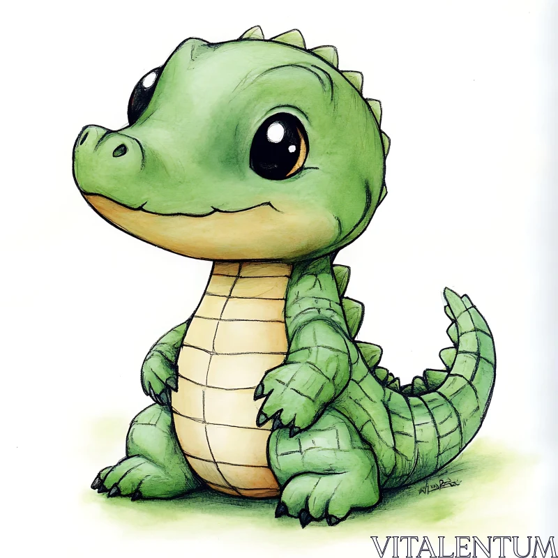 Cute Green Cartoon Crocodile Illustration AI Image