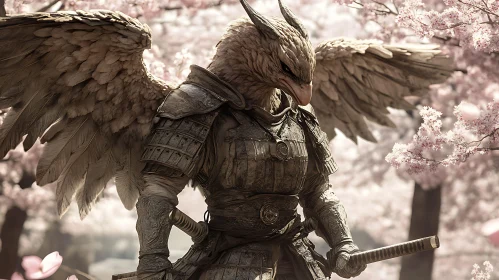 Winged Samurai in Spring Bloom