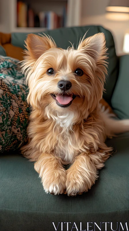 Happy Golden Dog on a Sofa AI Image