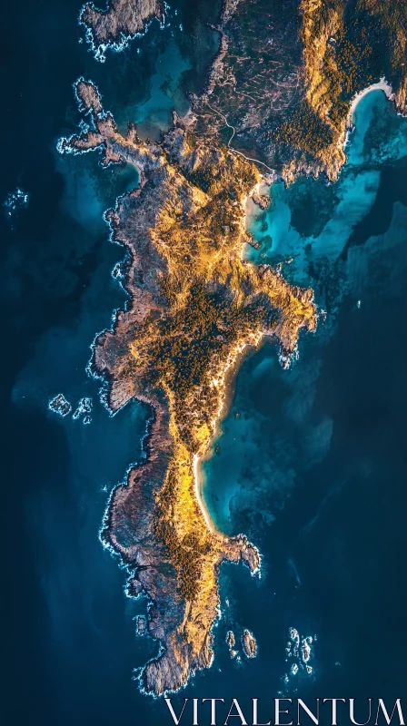 Aerial Island Landscape with Golden and Turquoise Hues AI Image