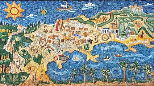 Mosaic Island Landscape with Sun and Sea