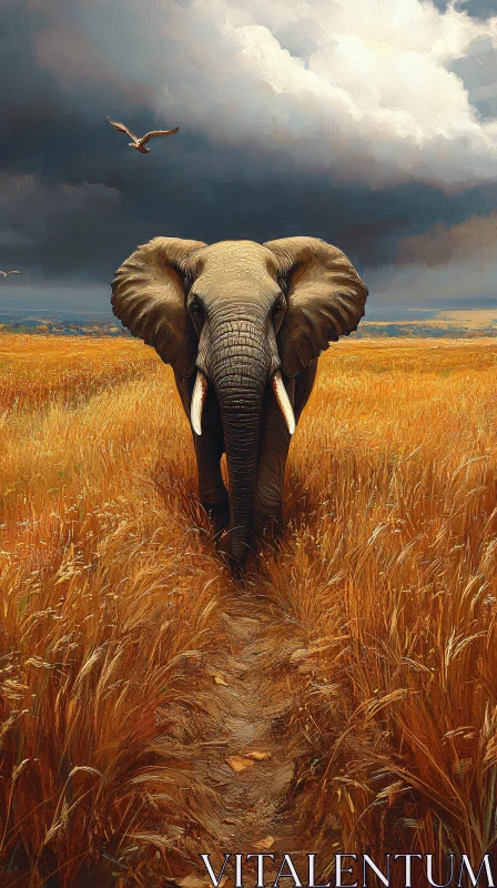 AI ART Elephant in Golden Grassland