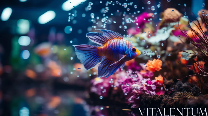 Captivating Blue Tropical Fish Floating in an Aquarium - Vibrant Colors AI Image