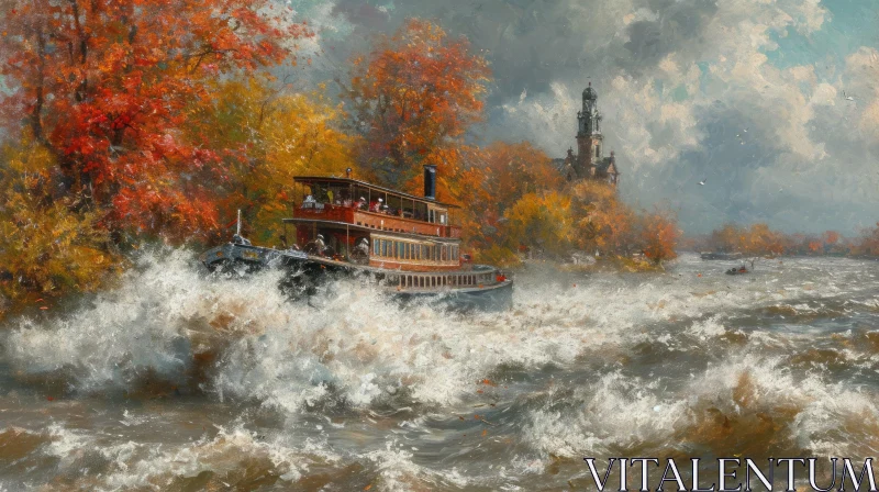 Captivating Painting of a Boat in a Serene River | Artistic Masterpiece AI Image