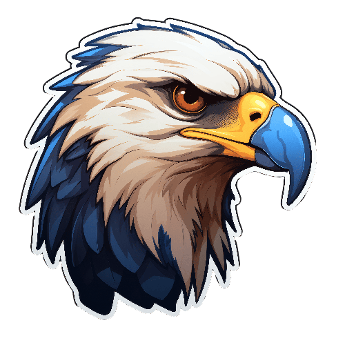 Cartoon Bald Eagle Head with Blue Highlights and Yellow Beak POD Design