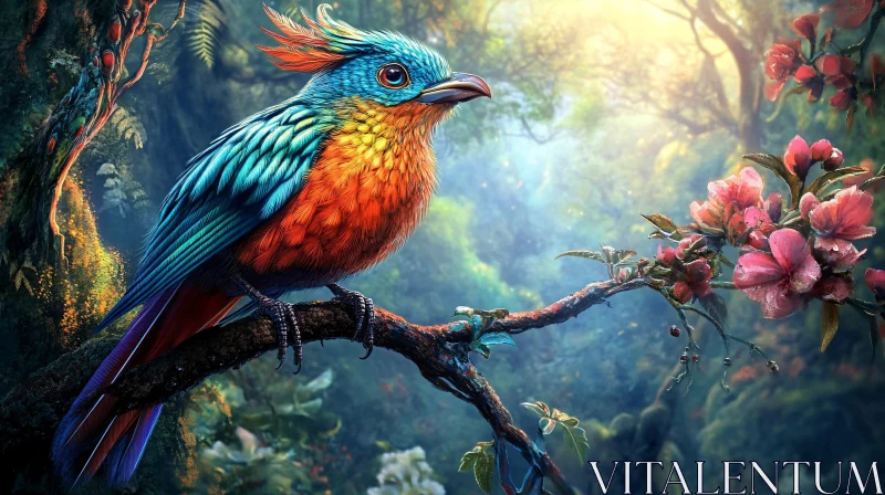 AI ART Exotic Bird in a Forest Scene