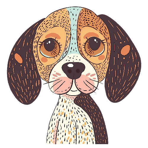 Charming Cartoon Dog with Big Eyes and Multicolored Fur POD Design