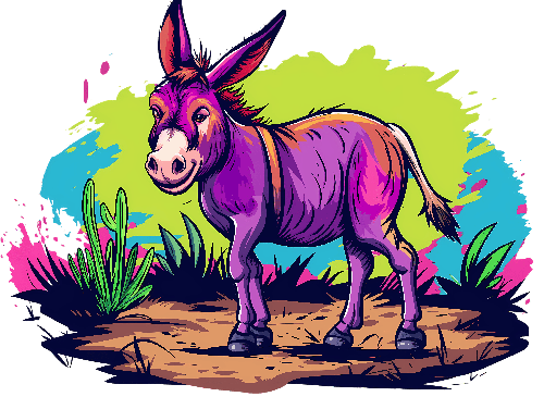 Charming Cartoon Donkey with Purple Fur in a Field POD Design