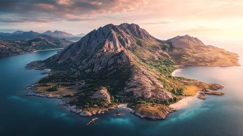 Mountainous Island Surrounded by Tranquil Sea