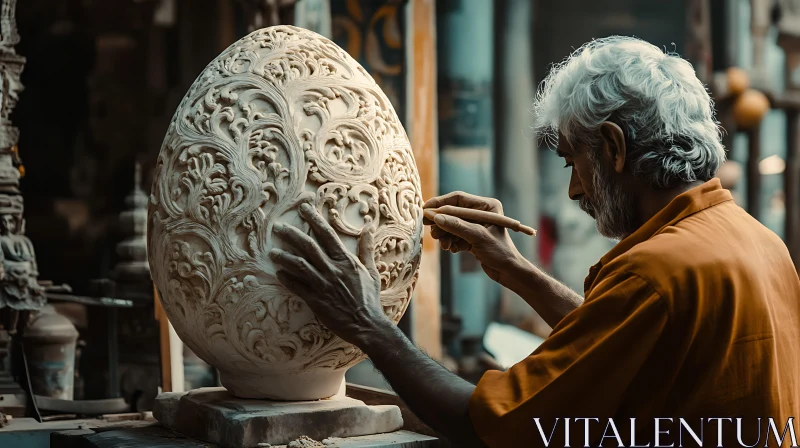 Hand Carved Floral Stone Egg AI Image