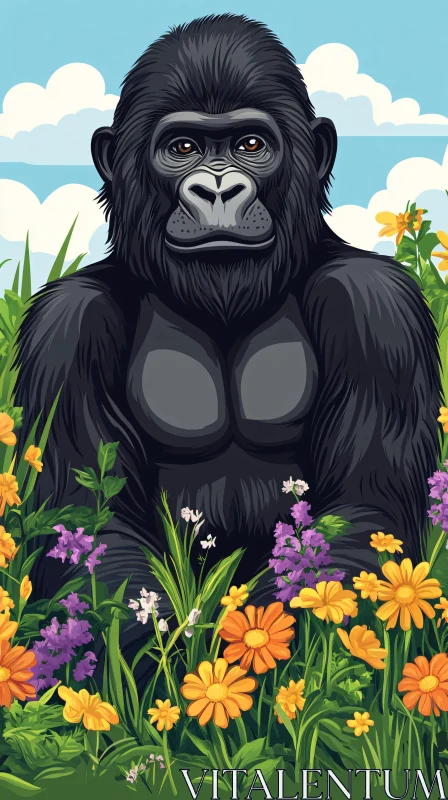 Gorilla and Floral Harmony AI Image