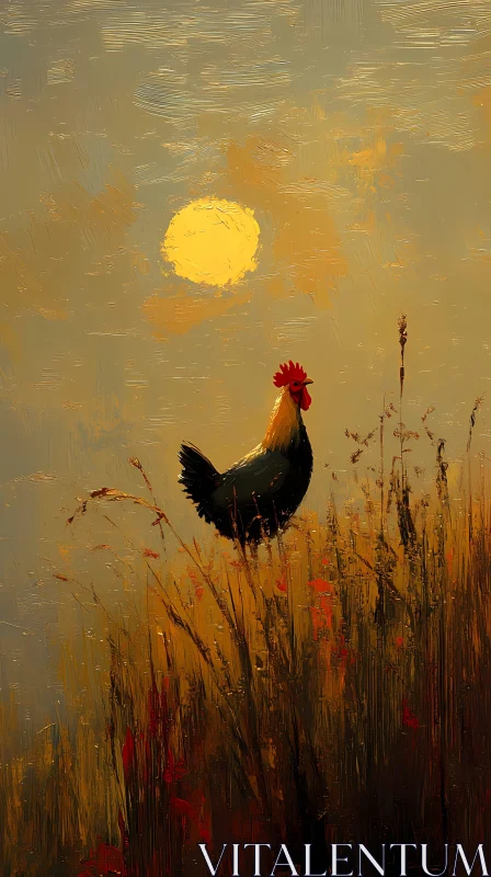 AI ART Evening Rooster Silhouette