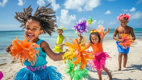 Kids Celebrate Carnival on Sandy Beach