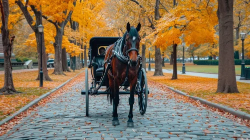 Elegant Horse-Drawn Carriage in Autumn | American Tonalist Style