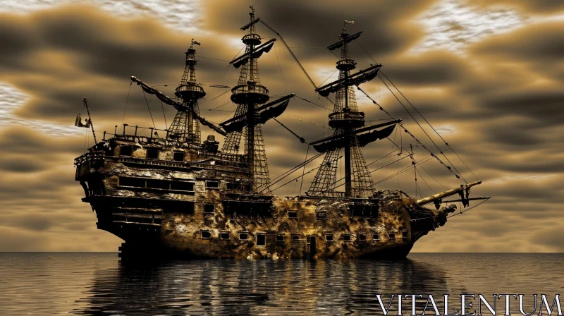 Ethereal Ghost Ship Painting | Dark, Stormy Sea | Haunting Artwork AI Image