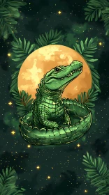 Moonlit Alligator Illustration