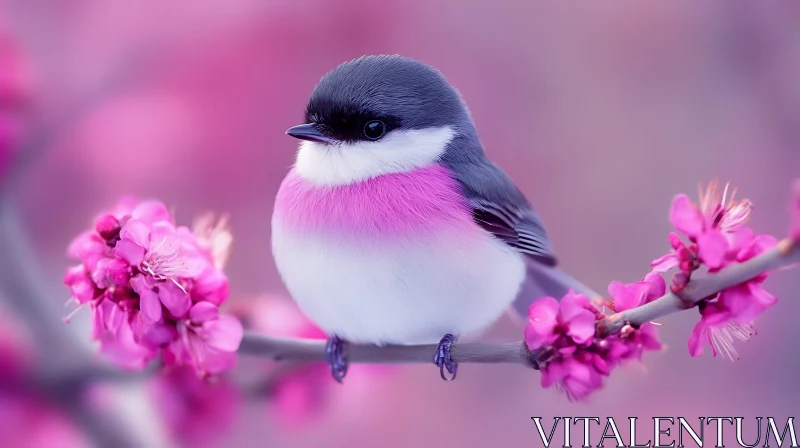 AI ART Pink Bird and Flowers Composition