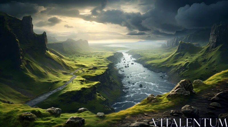 Fantasy-Inspired Scottish Landscapes with River and Mountains AI Image