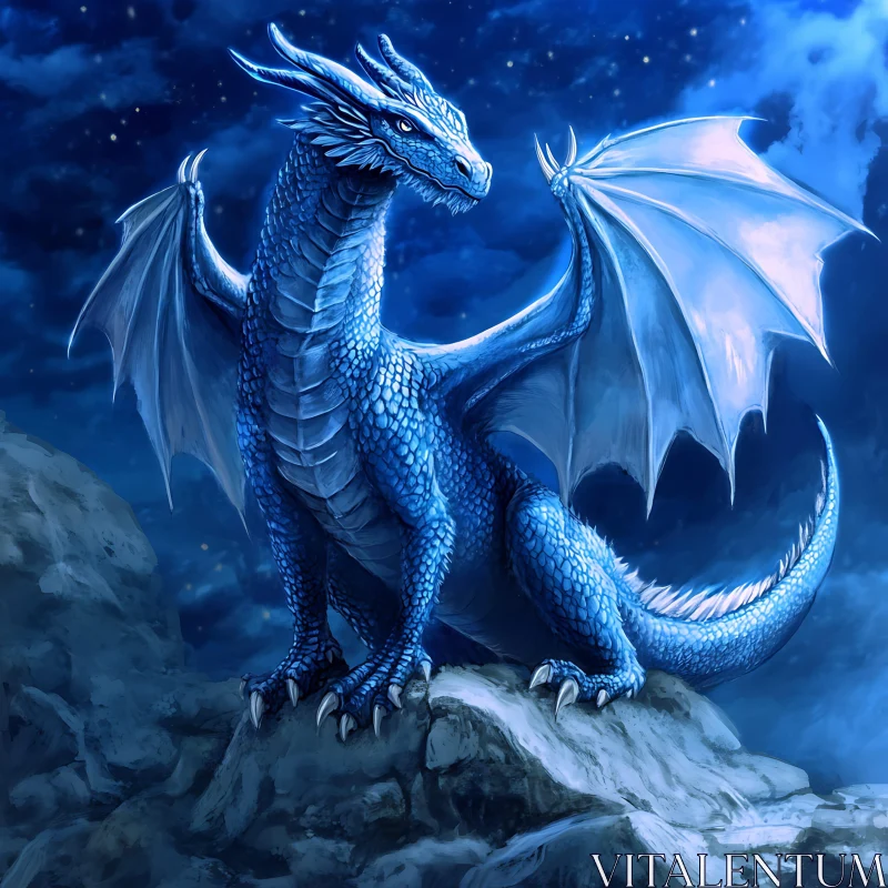 AI ART Azure Dragon on Rocky Peak