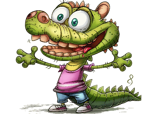 Playful Cartoon Crocodile in Pink Shirt and Blue Pants POD Design