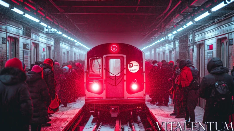 Snow-covered NYC Subway Train in a Romantic and Cyberpunk Setting AI Image