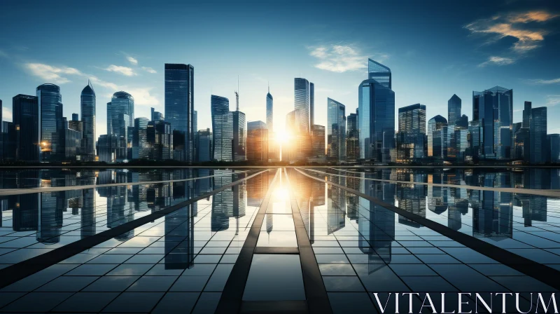 Sunrise Cityscape Reflection: A Vision of Futuristic Elegance AI Image