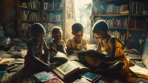 Young Readers in a Book-Filled Room