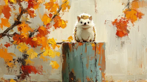 Whimsical Autumn Art with Hedgehog