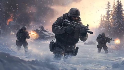 Snowy Battlefield: Military Operation in Winter