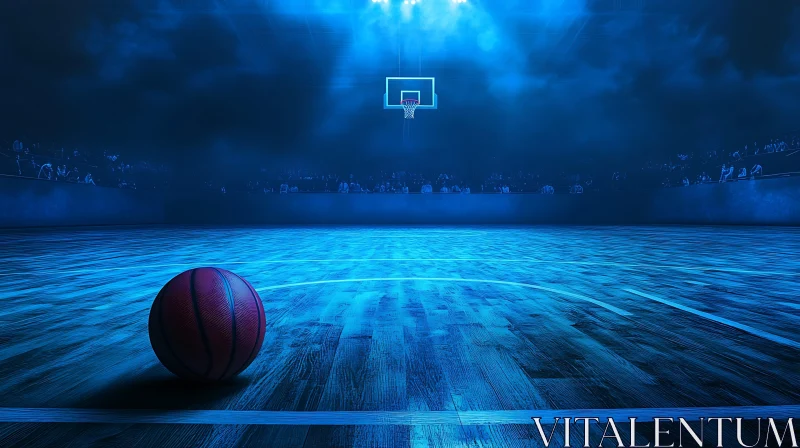 Blue Basketball Court with Ball AI Image