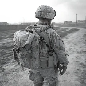 Monochromatic Soldier with Backpack