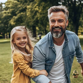 Father and Daughter Smiling in Park