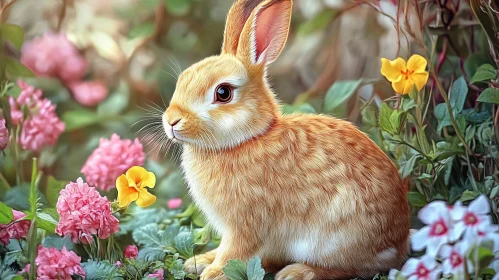 Serene Rabbit with Blossoms