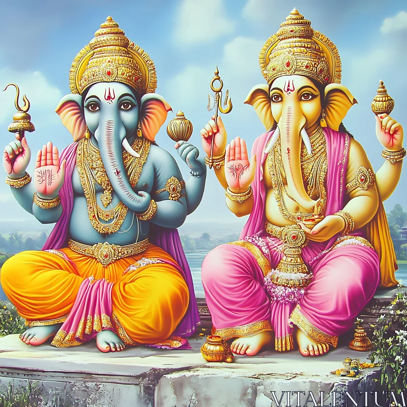 Ganesha Figures in Meditation AI Image