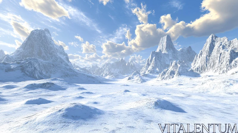 AI ART Scenic Snow-Covered Mountains under Clear Blue Sky