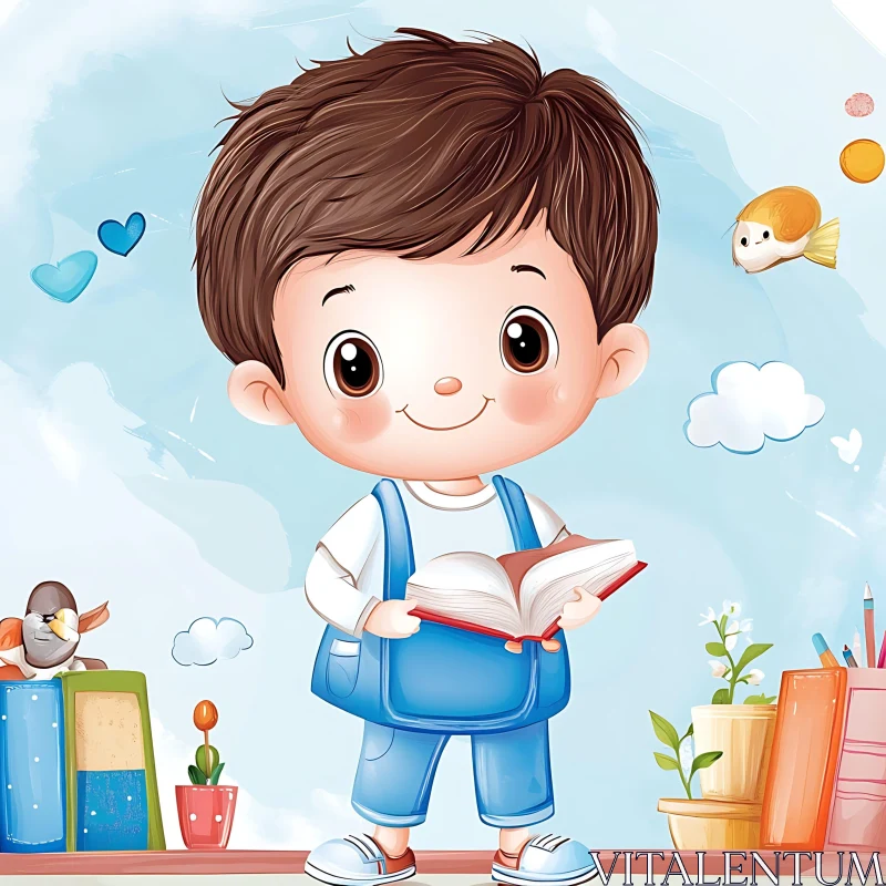 AI ART Cartoon Boy with Book