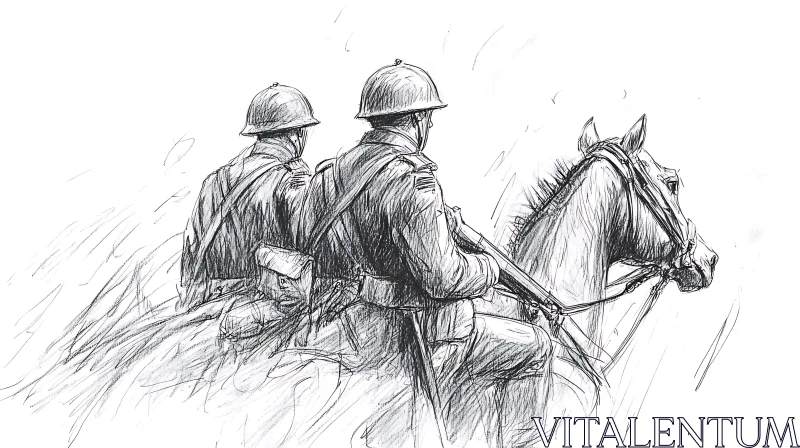 Monochrome Soldiers on Horseback AI Image