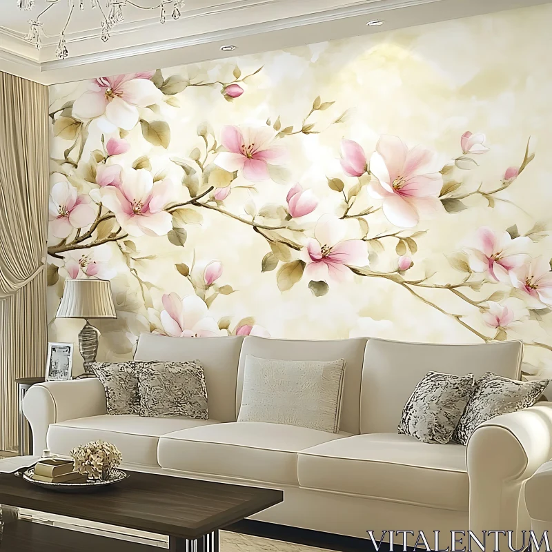 Blossom Interior Design with Cream Sofa AI Image