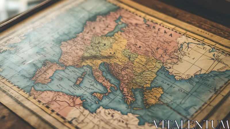 AI ART Historical Map of Europe in Wooden Frame