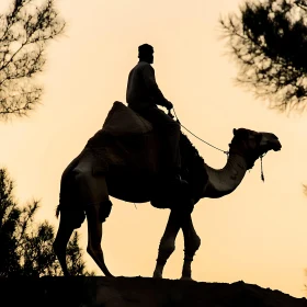 Man and Camel Silhouette in Desert