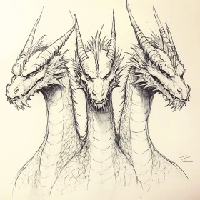 Monochrome Dragon with Three Heads