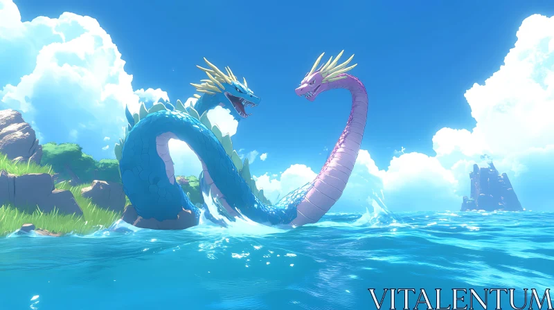 AI ART Two Dragons in the Ocean