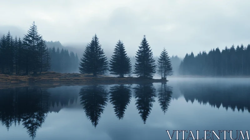 AI ART Misty Forest Lake Reflection